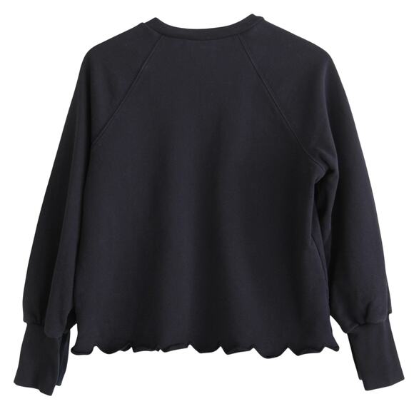 Frame Sweatshirt Small Black Scalloped Hem Puff Bishop Sleeve Pullover - Picture 3 of 7